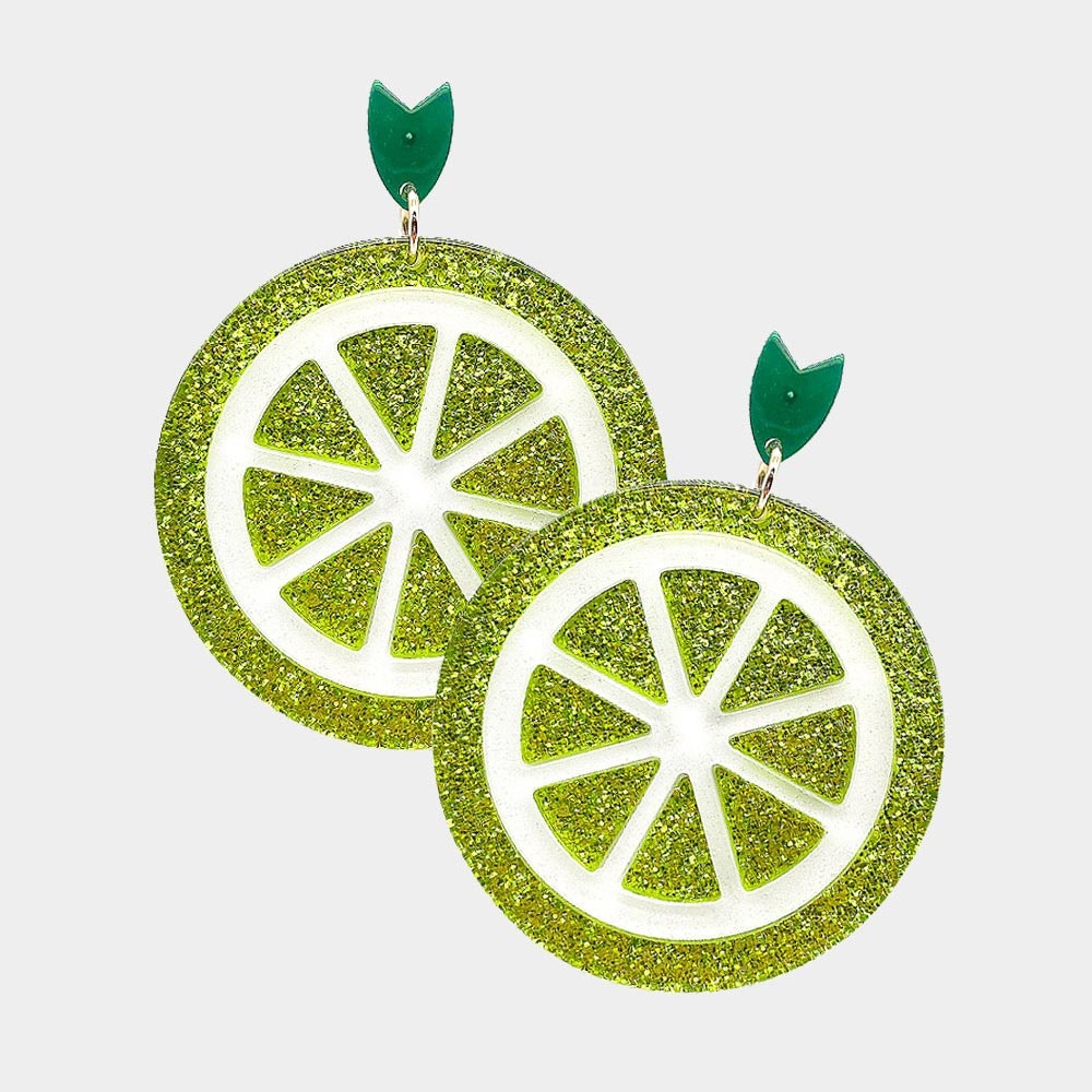 Lime Glittered Resin Lime Dangle Earrings